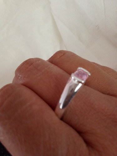 Anillo Piedra Rosa Tono Plateado Número 8 Dama Buen Fin