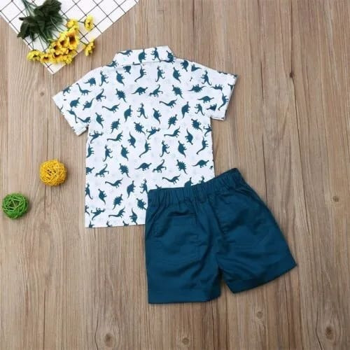 Conjunto Bebe Short Ajustable Y Camisa De Dinosaurios Playa