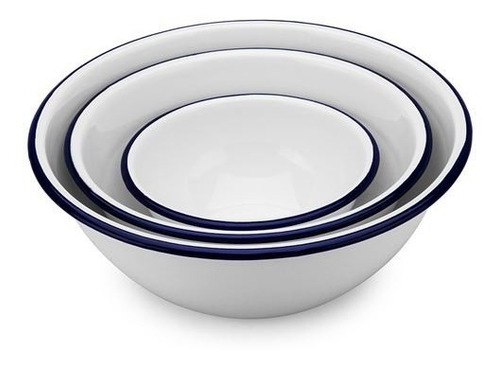 Set X 3 Bowls Enlozados Blanco Con Azul.