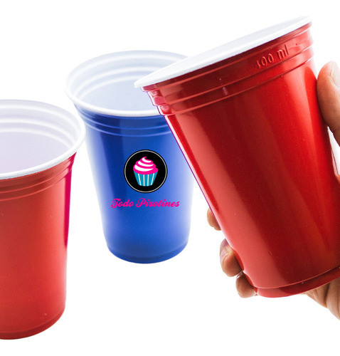 60 Vasos Plasticos Americanos Surtido Rojo Y Azul De 400cc