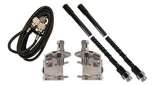 Kit Antena Radio Cb Fibra Vidrio Negra Dual 4 Pie Soporte