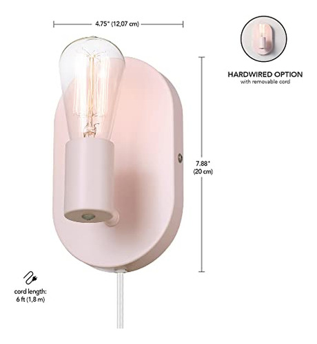 Aplique De Pared Con 1 Luz Rosa Mate Sin Bombilla