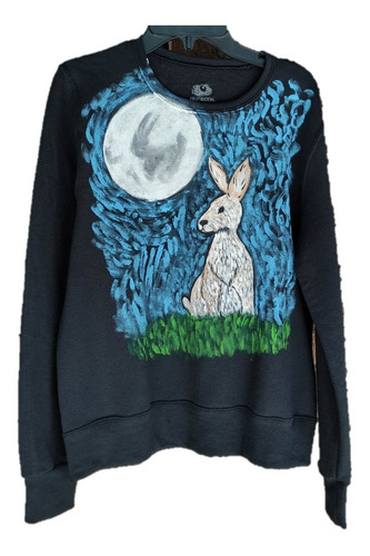 Sudadera Pintada A Mano, El Conejo Y La Luna