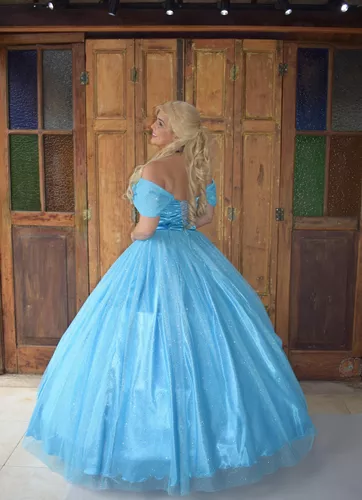 Fantasia Cinderela Borboletas Vestido Princesa Azul Luxuoso