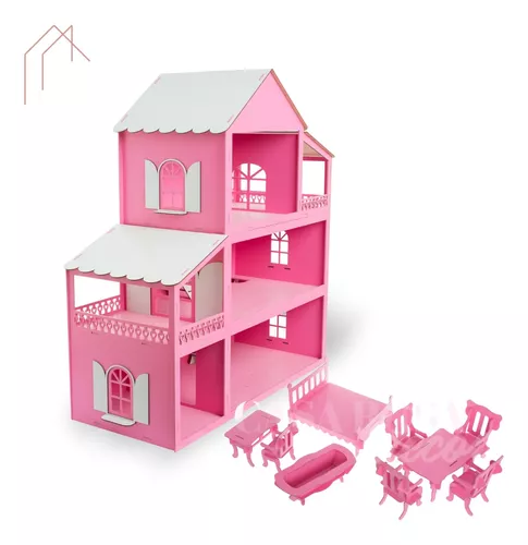 Casa De Boneca Barbie Completa Adesivada Mdf Móveis E Parque