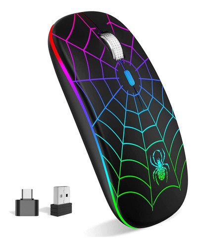 Mouse Negro Luces Rgb Inalambrico + Receptor Usb Y Usb C