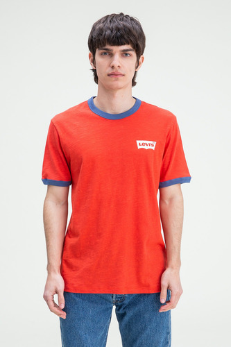 Remera Levi's Hombre Ss Ringer Small Batwing Poppy Red