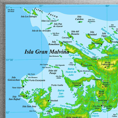 Cuadro Mapa De Las Islas Malvinas - Zonas Nombres Etc.