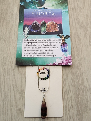 Colgante Gota Larga Piedra Fluorita Arcoiris , Protección