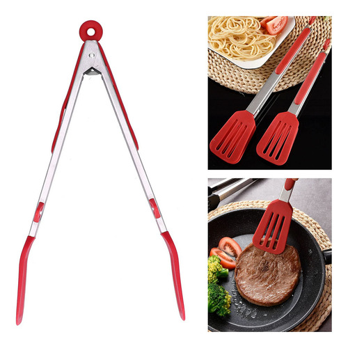 3 Pinzas De Cocina Con Espátula De Silicona Antiadherente