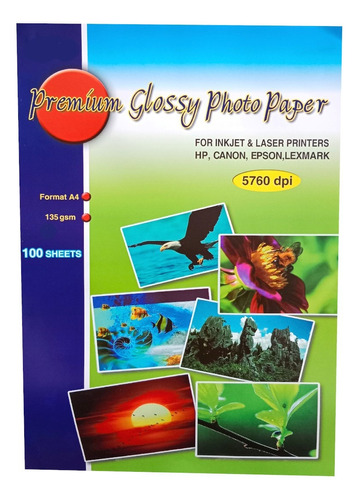 Papel Fotográfico Inkjet Brillante A4 115,135 Grs X100 Hojas