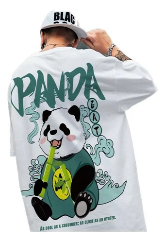 Camiseta Estilo Chino Panda Bambú Lindo Oversize