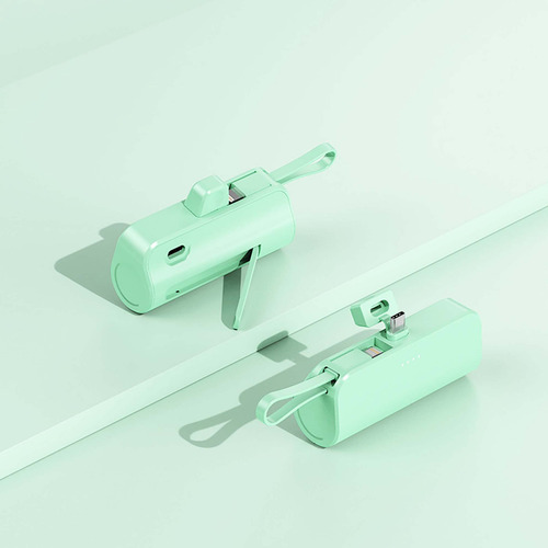 Power Bank Mini 5000 Mah Saiviek Dx121 Batería Portátil Con 1 Cable Salida Tipo C/ Lightning ,Cargador Inalámbrico Compatible Para iPhone, Samsung, Xiaomi, Andriod,Color Verde
