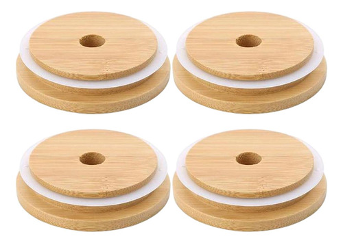 4/conjuntos Tampas De Potes De Madeira De Bambu À 86 Mm
