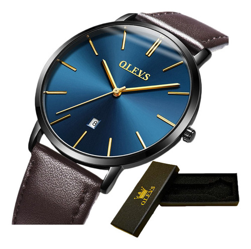 Reloj De Cuarzo Simple Olevs Con Calendario De Cuero Para Ho Color del fondo Brown Black Blue
