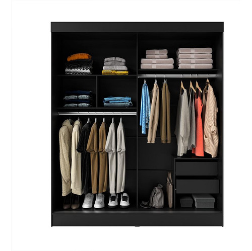 Guarda-roupa Casal Com Espelho Karina 2 Pt 2 Gv Preto