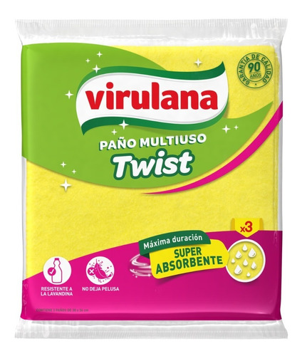 Virulana Twist Paño Multiuso X 3 Un. Color Amarillo