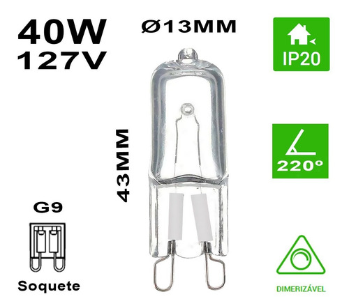 Imagem 4 de 5 de Kit 10 Lâmpadas Halógena Halopin G9 40w 127v Transparente