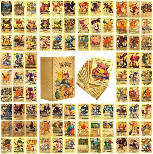 110 Peças De Cartas Pokémon Douradas Cartões Dourados Em Fol