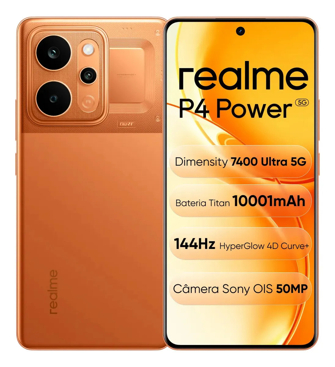 Celular Smartphone Realme P4 Power 5g 256gb 8gb (+10gb ram virtual boost),Bateria 10001mah, Tela HyperGlow 4D Curve+, 144 Hz AMOLED, Dimensity 7400 Ultra 5g Chip, Câmera Sony de 50 MP com OIS,Laranja