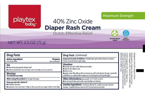 Playtex Baby Maximum Strength Diaper Rash Cream Zinc Oxide