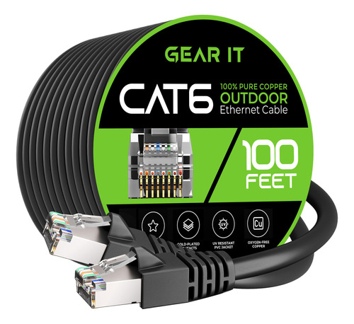 Gearit Cable Ethernet Cat6 Para Exteriores (100 Pies), Cobre