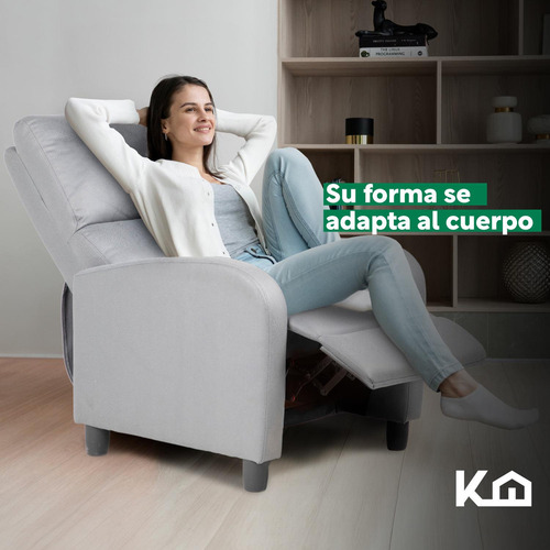 Sofá Reposet Reclinable Individual Tapizado De Tela Sillón Acolchado Color Gris Kingshouse