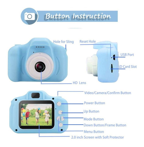 Imagen 10 de 10 de Cámara Digital Deportiva Para Niños De 2 Pulgadas