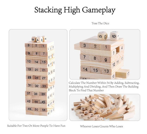Jenga De Madera Con 4 Dados , 54 Números