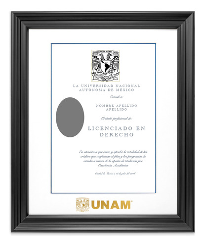 Marco Para Titulo Unam 40x50 Blanco/ Filo Azul Negro/filo Negro