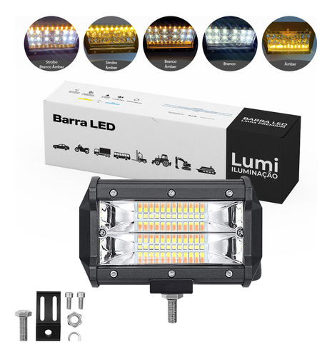 Kit 4 Refletor Holofote Luminaria Farol 72w Barra Cor Da Carcaça Preto Cor Da Luz Branco-frio/banco Quente 12v/24v Bivolt