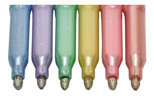 Imagen 2 de 5 de Marcadores Mooving X 6 Colores Glitter Pastel Lavables