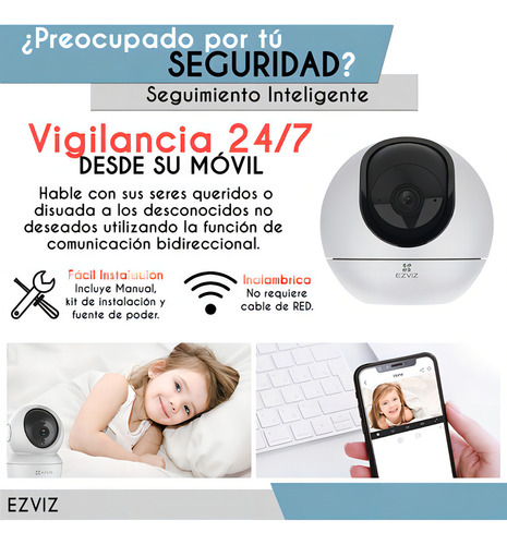 Mini câmera PTZ IP Ezviz C6-PLUS-256 PT 4 MP de armazenamento MicroSD 256 GB Detecção sem fio para humanos, animais de estimação e áudio bidirecional CS-C6 Night Vision Plus Tracking Zoom
