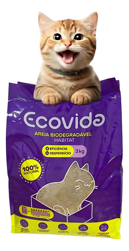 Ecovida Areia Biodegradável Fina Higiênica para Gatos 3kg