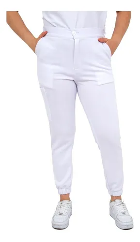 Buena suerte Encogerse de hombros La playa Pantalón Blanco Enfermería Stretch Jogger Dama