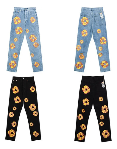 Pantalones Casuales De Jeans De Algodón Con Estampado De Lla