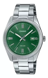 Reloj Casio Mtp-1302d-3avcf Para Caballero Color de la correa Plateado Color del bisel Plateado Color del fondo Verde oscuro