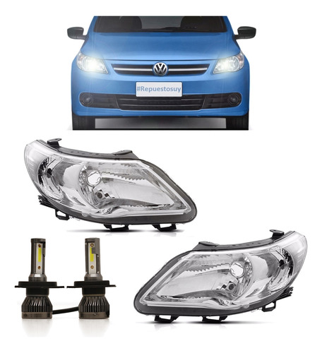 Kit 2 Semioptica + Kit Led Cree H4 Vw Saveiro G5 2009 - 2013