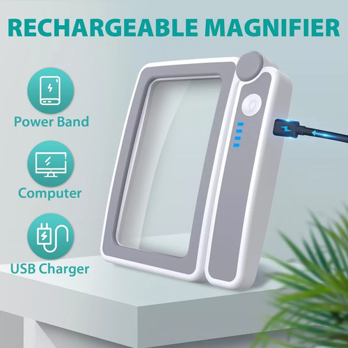 Lupa Recargable De 4x Para Lectura,con 10 Luces Led