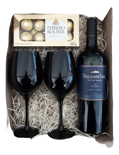 Box Regalo 1 Vino Trumpeter + 2 Copas + Ferrero Rocher