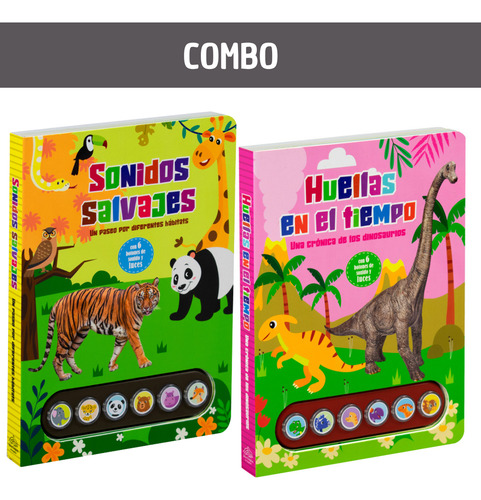 Combo Libros Infantil 6 Luz Sonidos Salvajes Y Dinosaurios
