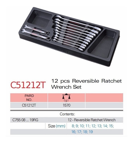Jogo De Chave Comb. Catraca 8-19mm Pard 12pç C51212t *