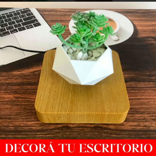 Maceta Flotante Levitación Giratoria Decoracion Magnética Blanco Liso