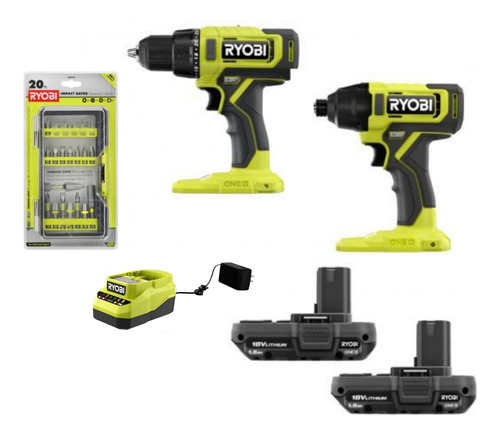 Ryobi P1817 Taladro  1/2 Y Impacto 1/4 18v 2 Bat Y Cargador (Reacondicionado)