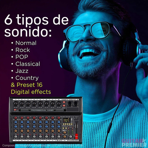 Imagen 6 de 9 de Consola Mixer 8 Canales Bluetooth Usb Phantom Power Eq F-7