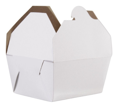 100 Cajas Comida Para Llevar Contenedor Armable Cartón 26oz Blanco