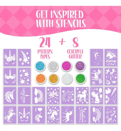 Girlink Kit De Tatuajes Con Purpurina Para Niñas, Tatuajes