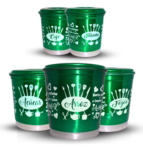 Jogo Kit Lata Porta Mantimento Em Aluminio Verde Com Nome