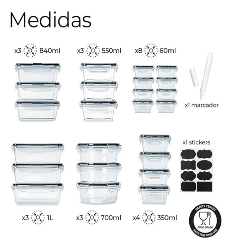 Contenedores Para Alimentos 24pzs Raganet Negro (Usado)