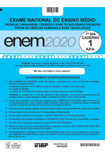 Enem 2020 - Provas 1º E 2º Dias + Gabarito Oficial + Redação